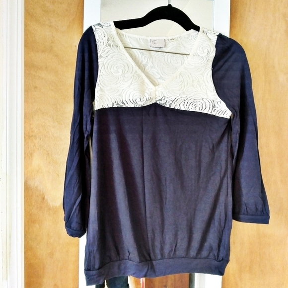 Anthro Postmark Navy Long Sleeve Top Lace Detail - Picture 1 of 7